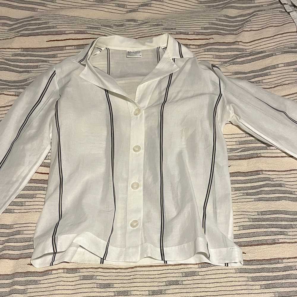 La Perla White Pajama Top with Black Stripes